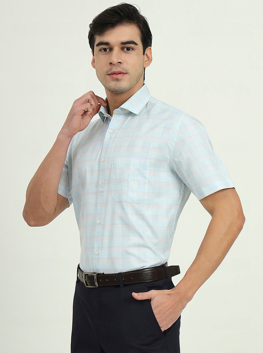 Sea Blue Solid Regular Fit Formal Shirt | Greenfibre