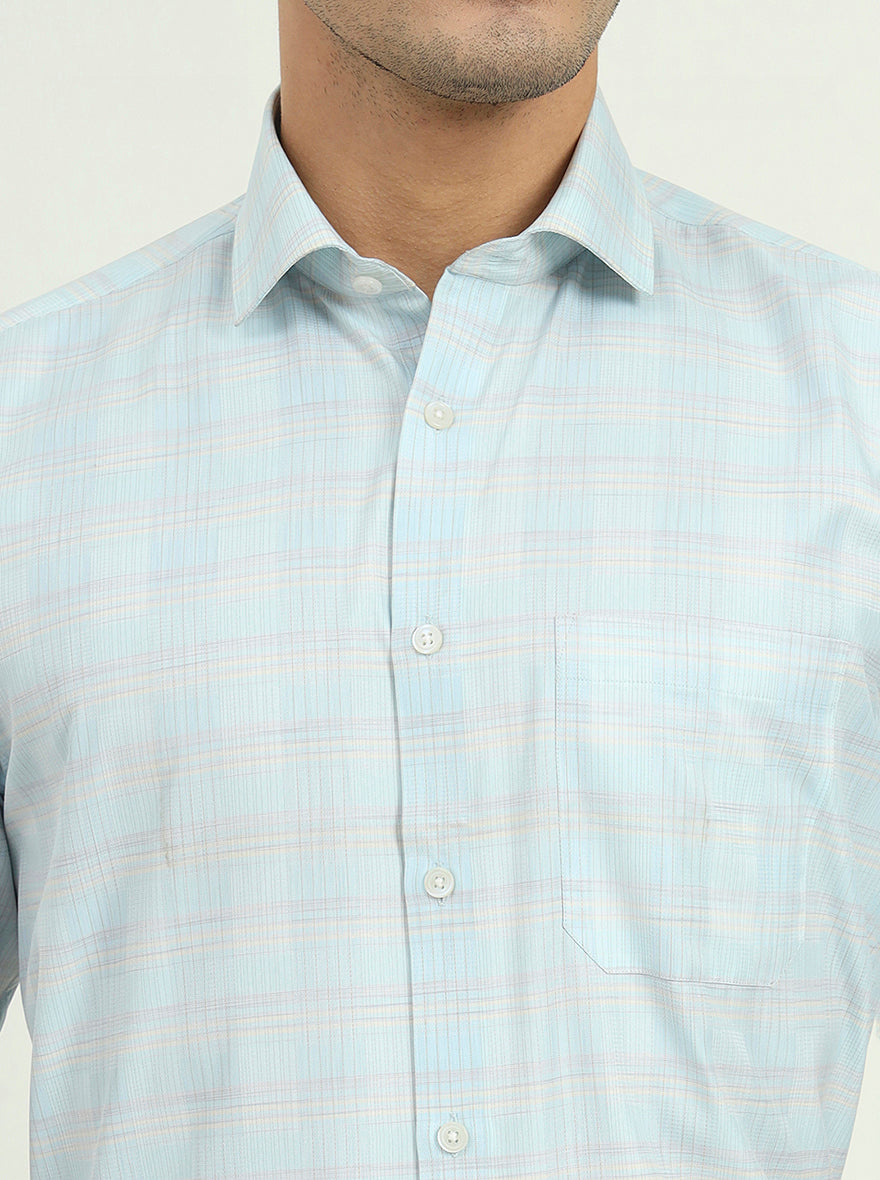 Sea Blue Solid Regular Fit Formal Shirt | Greenfibre