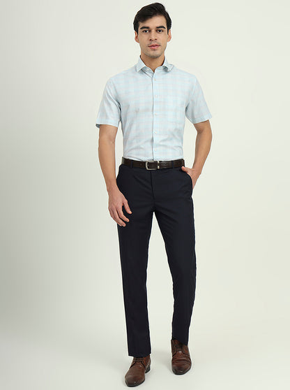 Sea Blue Solid Regular Fit Formal Shirt | Greenfibre