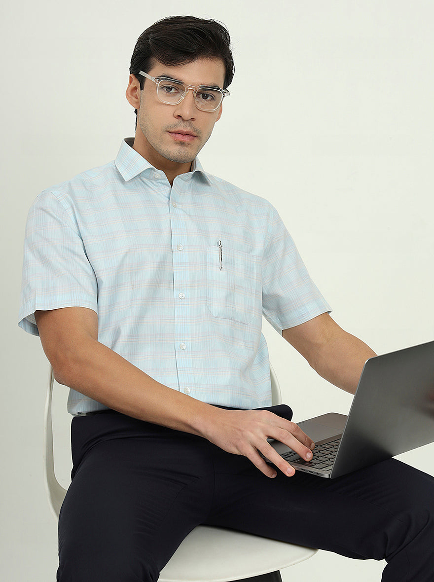 Sea Blue Solid Regular Fit Formal Shirt | Greenfibre