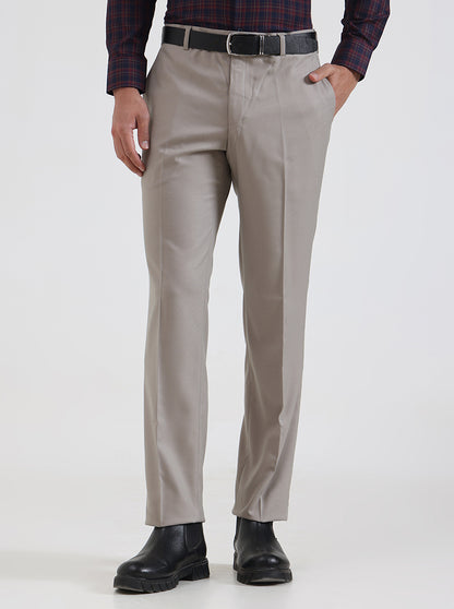 Grey Solid Regular Fit Formal Trouser | JadeBlue