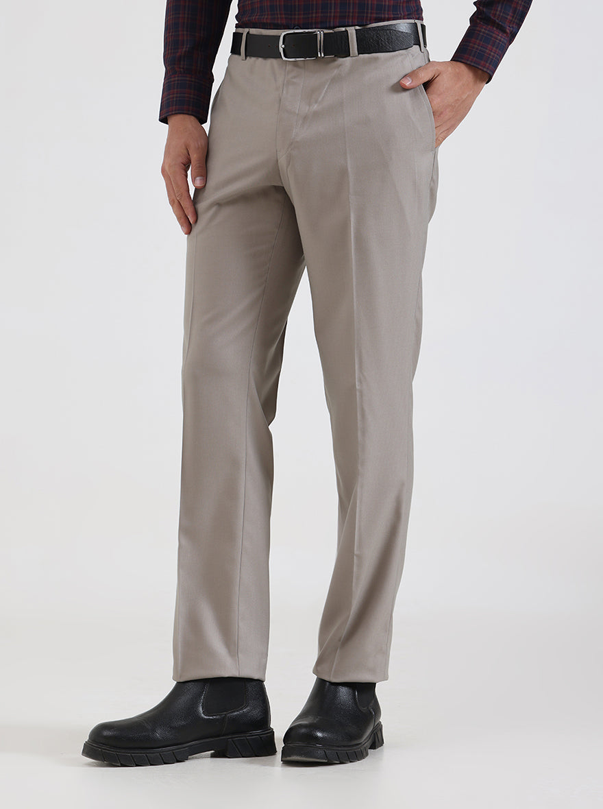 Grey Solid Regular Fit Formal Trouser | JadeBlue