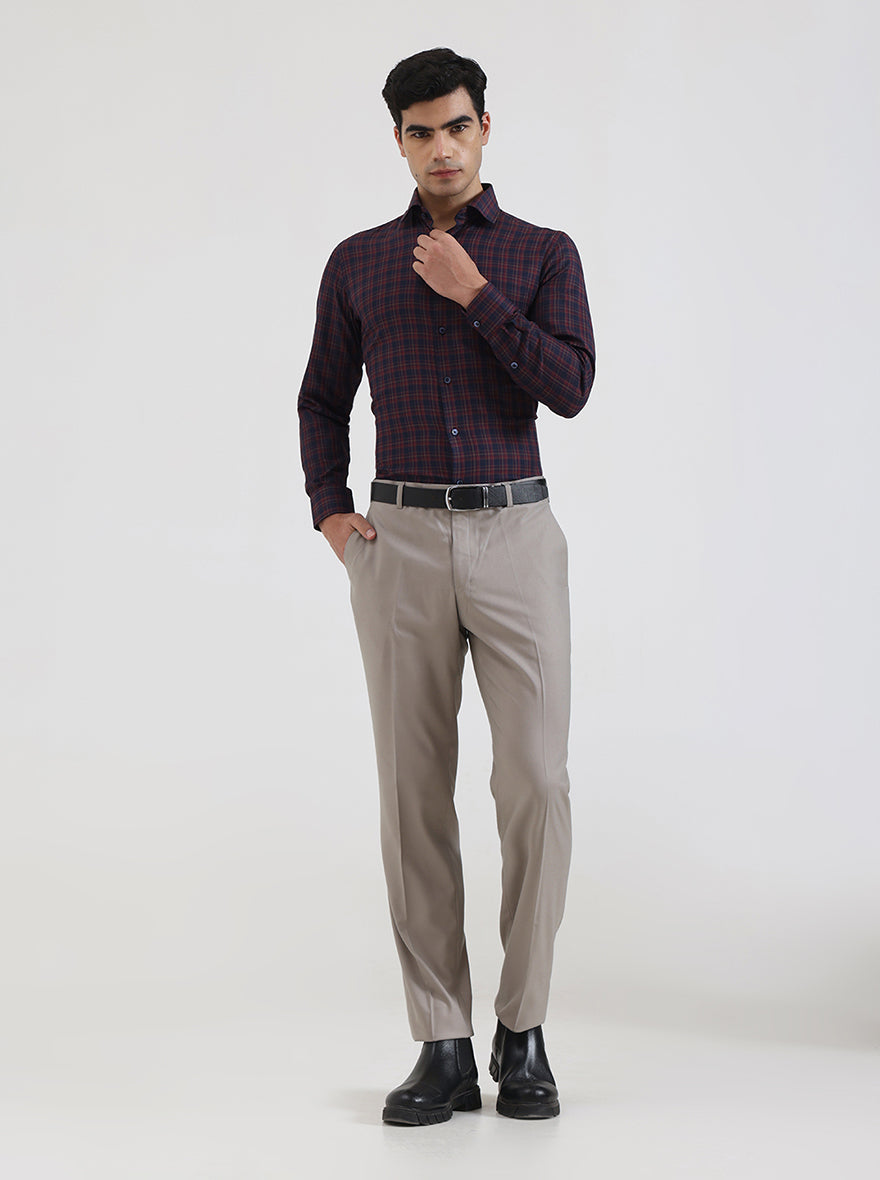 Grey Solid Regular Fit Formal Trouser | JadeBlue
