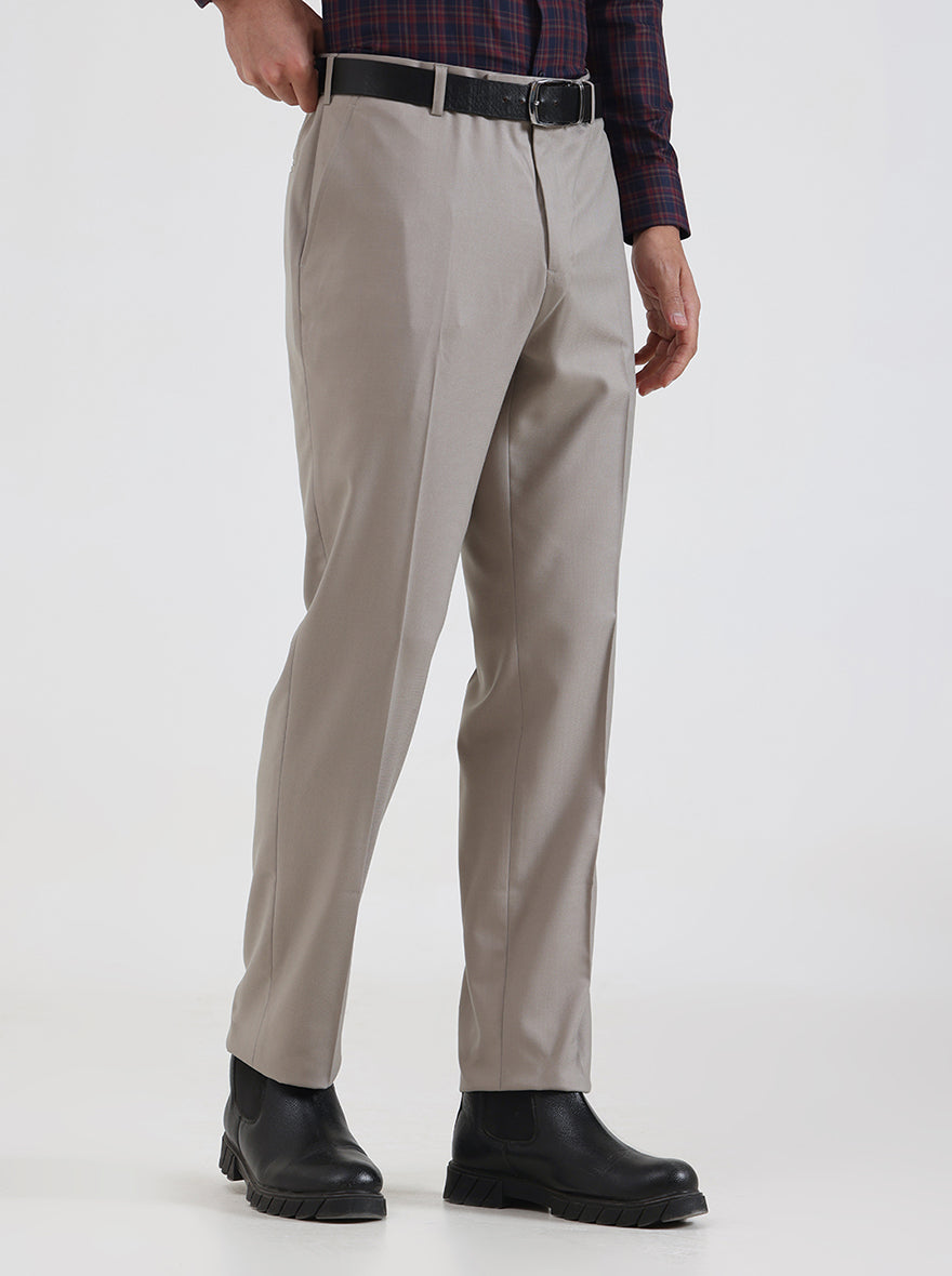 Grey Solid Regular Fit Formal Trouser | JadeBlue