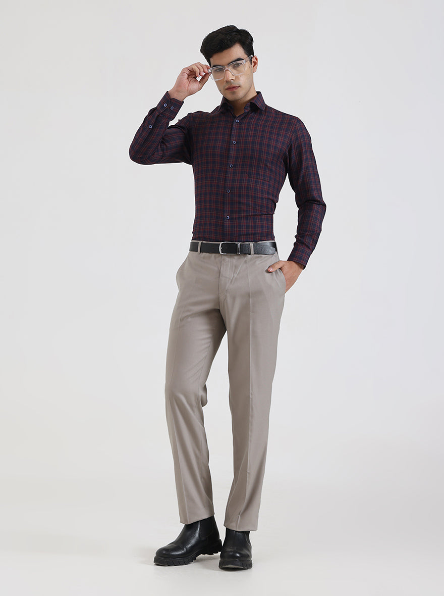 Grey Solid Regular Fit Formal Trouser | JadeBlue
