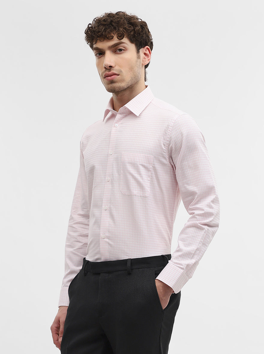 Pink Checked Regular Fit Formal Shirt | JadeBlue