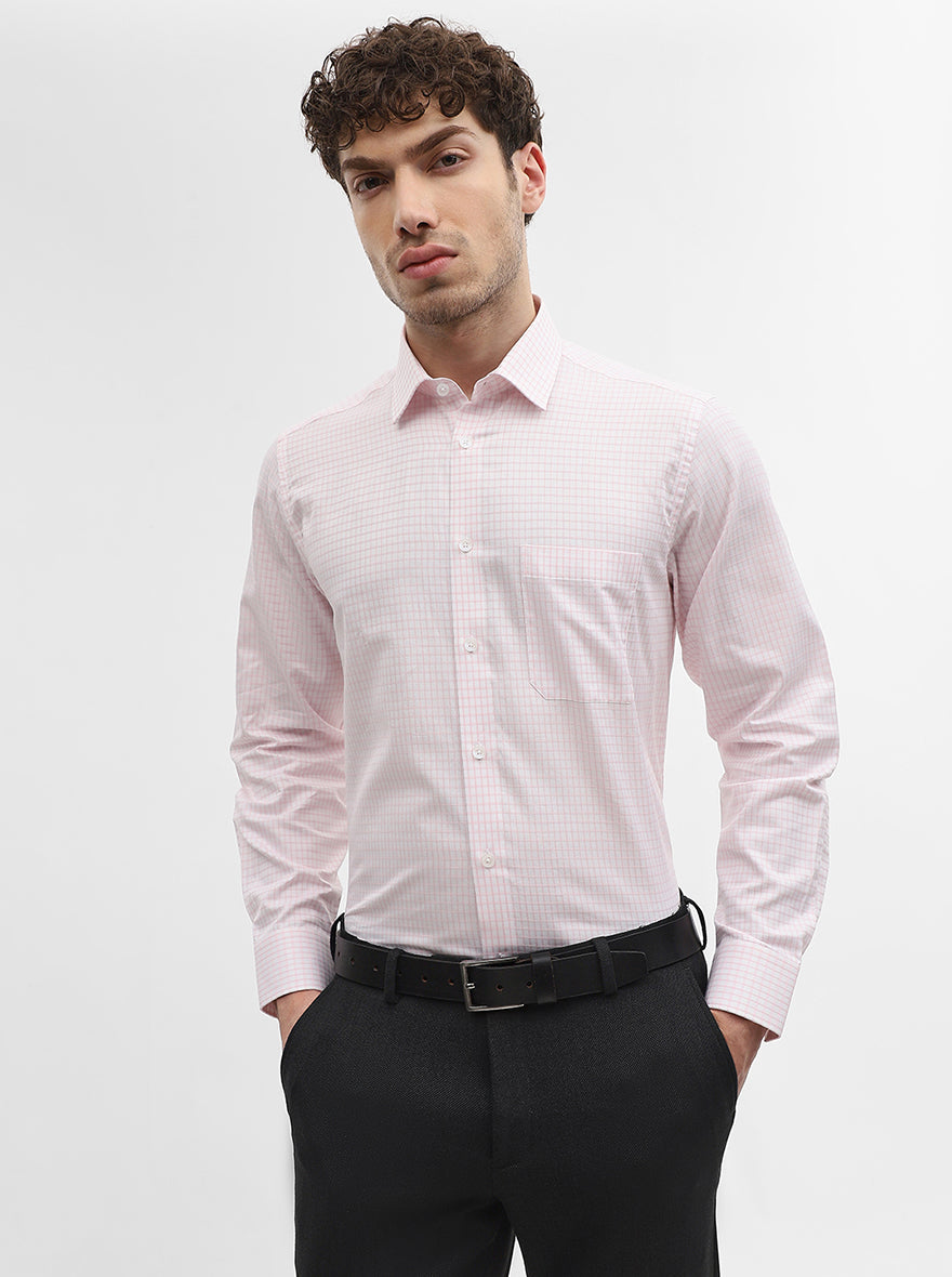 Pink Checked Regular Fit Formal Shirt | JadeBlue