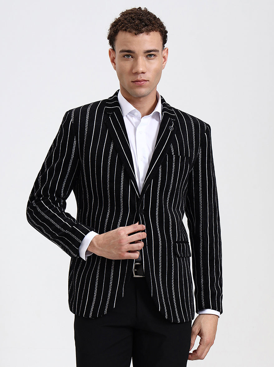 Black & White Striped Regular Fit Blazer | Wyre