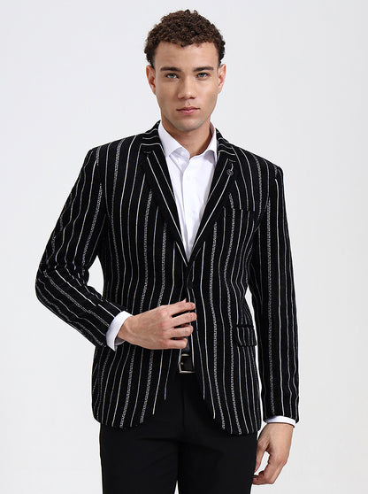 Black & White Striped Regular Fit Blazer | Wyre