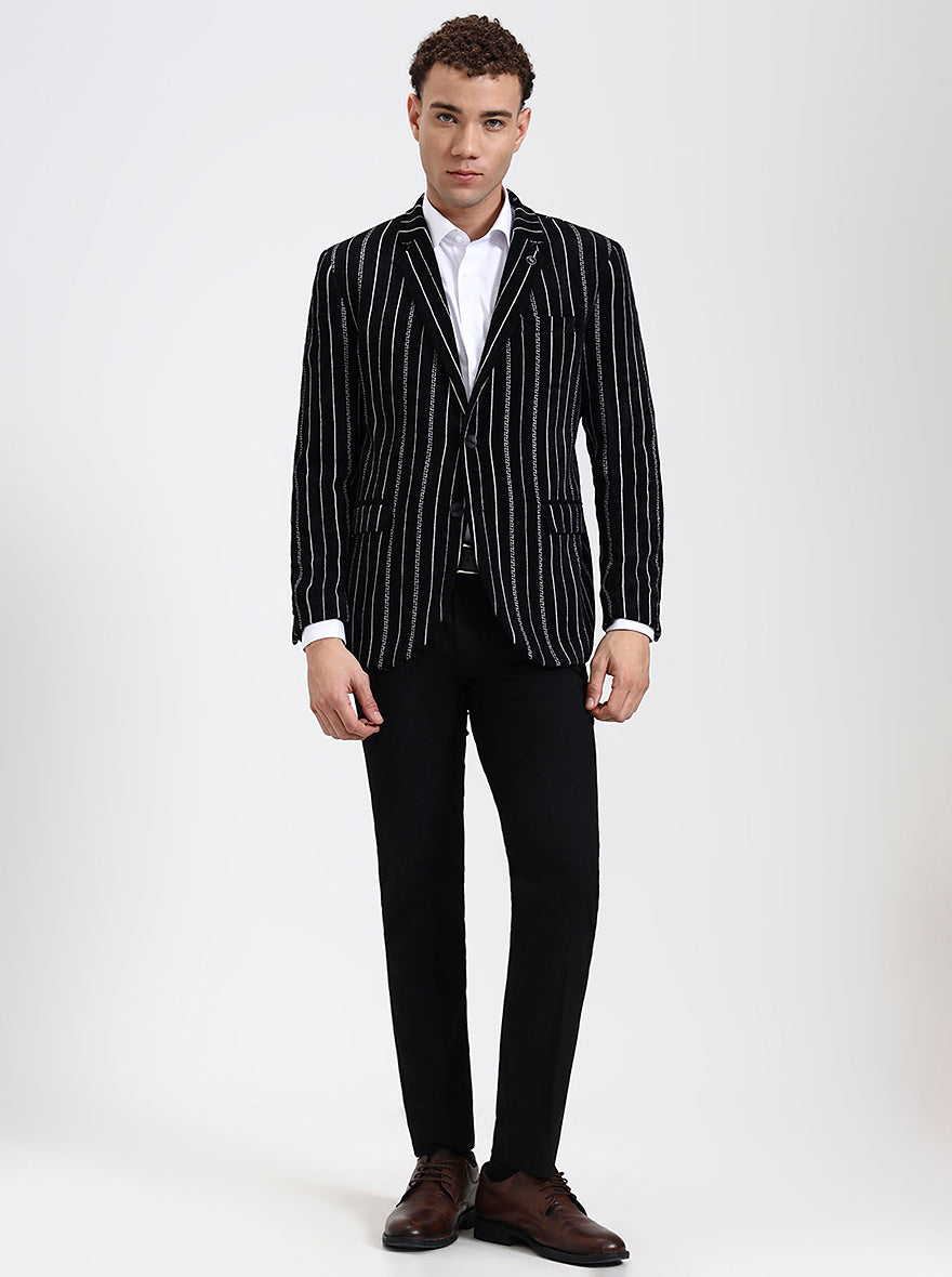 Black & White Striped Regular Fit Blazer | Wyre