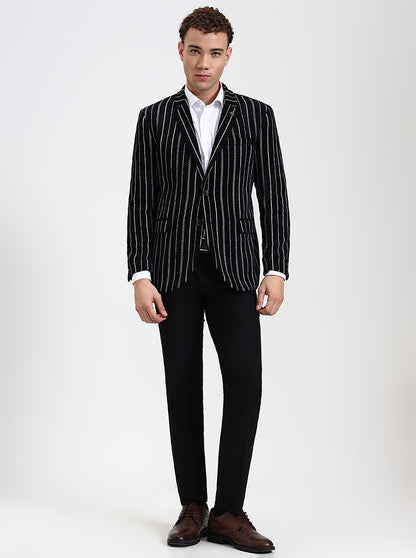 Black & White Striped Regular Fit Blazer | Wyre