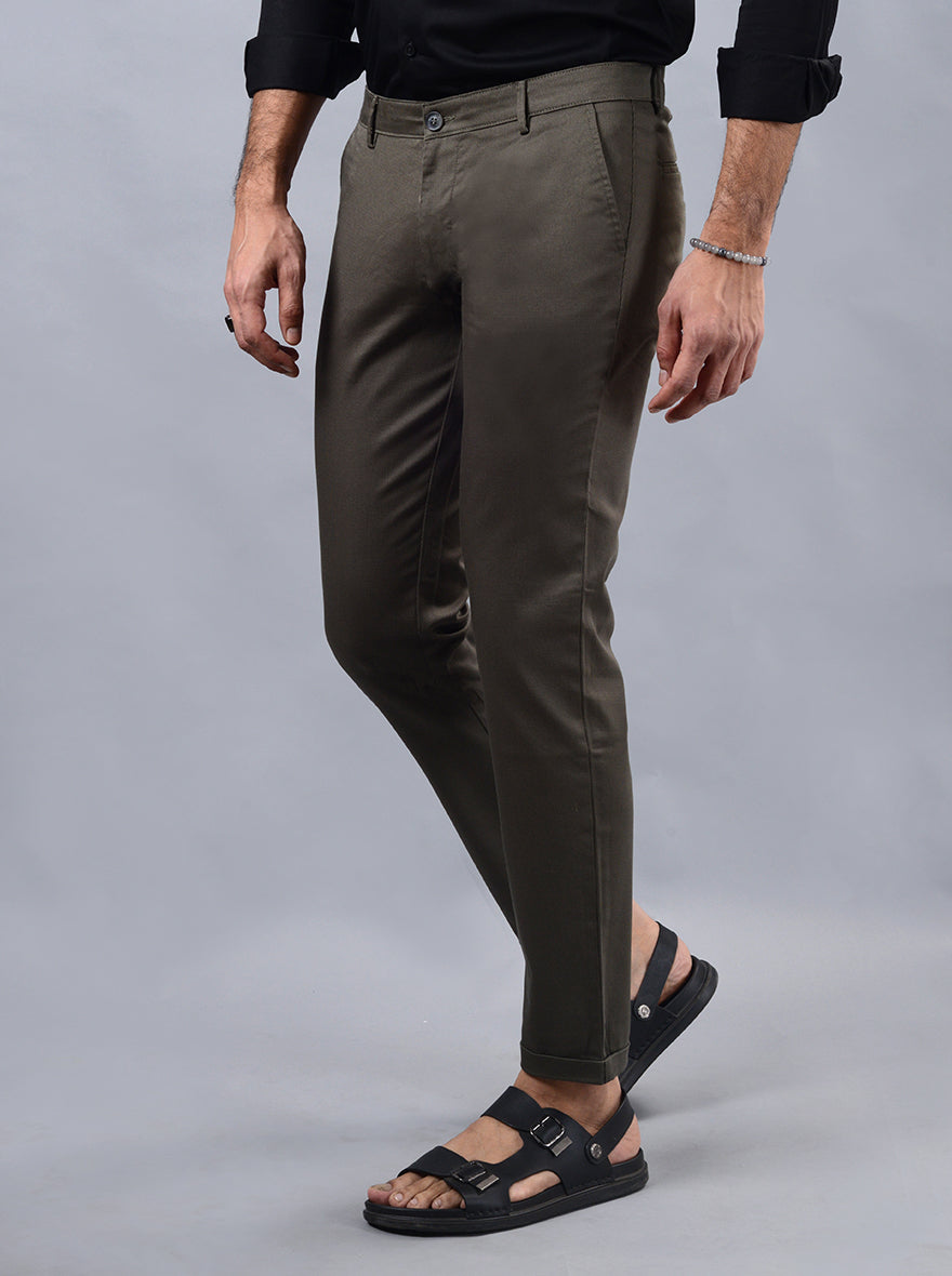 Olive Green Solid Neo Fit Casual Trouser | Greenfibre