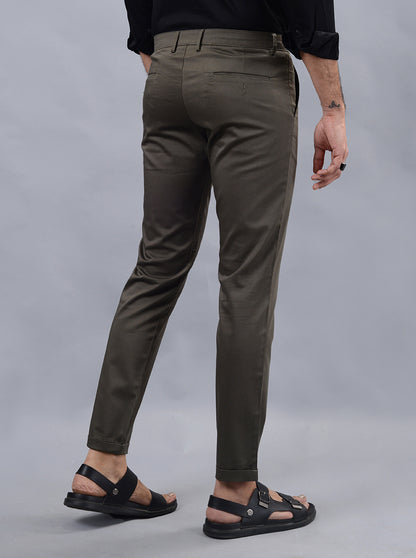 Olive Green Solid Neo Fit Casual Trouser | Greenfibre