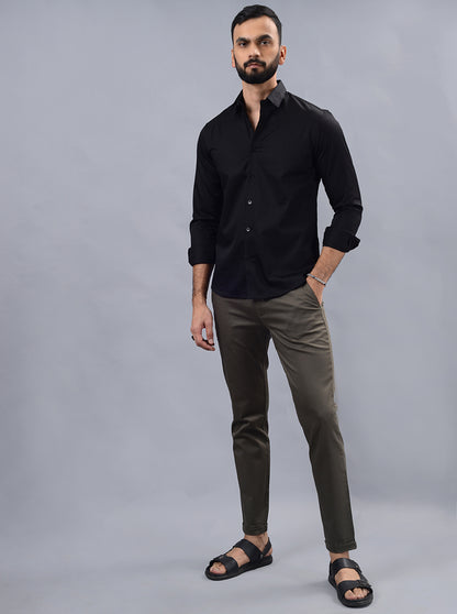 Olive Green Solid Neo Fit Casual Trouser | Greenfibre