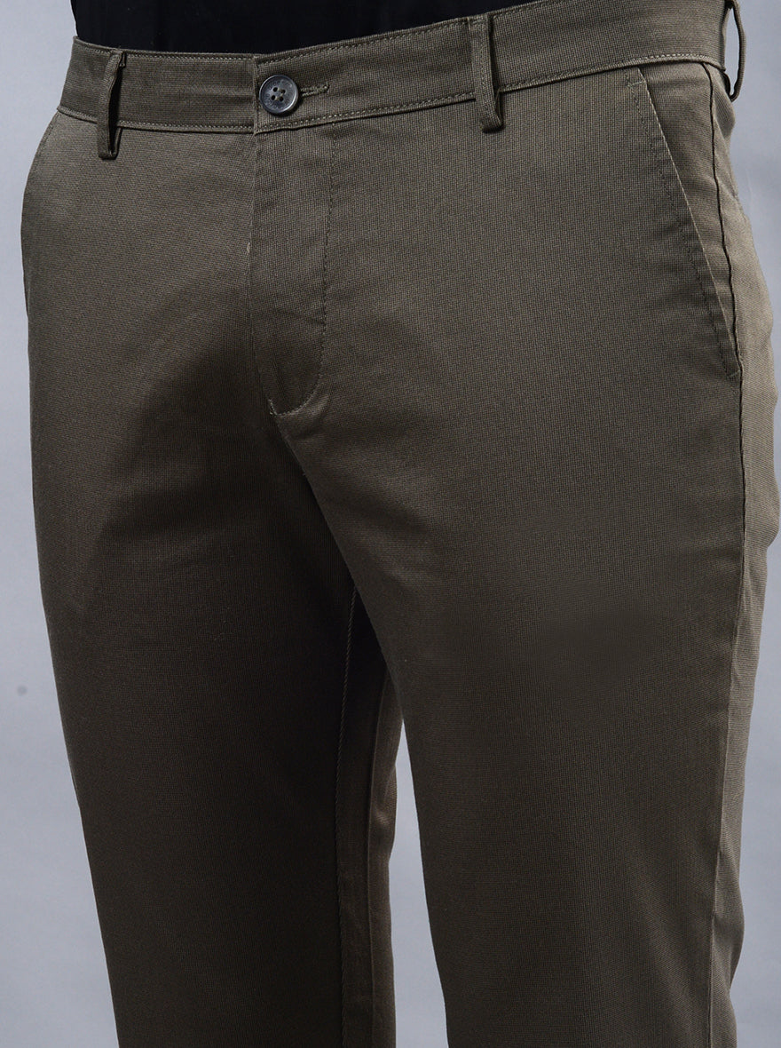 Olive Green Solid Neo Fit Casual Trouser | Greenfibre