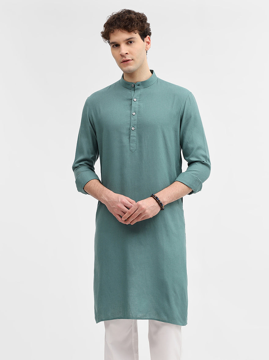 Green Solid Modi Kurta | JadeBlue