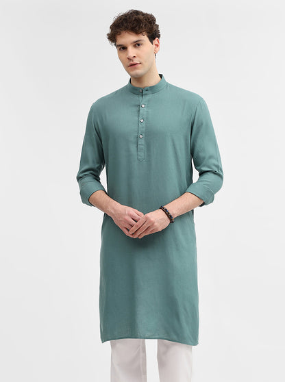 Green Solid Modi Kurta | JadeBlue