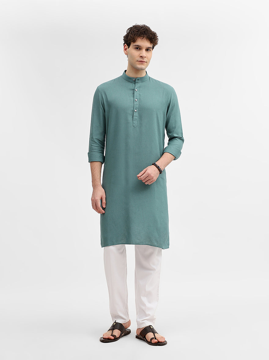 Green Solid Modi Kurta | JadeBlue