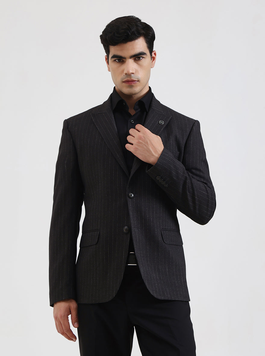 Grey Striped Regular Fit Blazer | Wyre