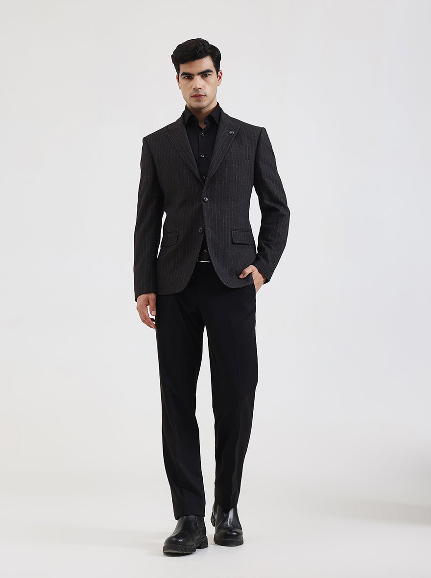 Grey Striped Regular Fit Blazer | Wyre