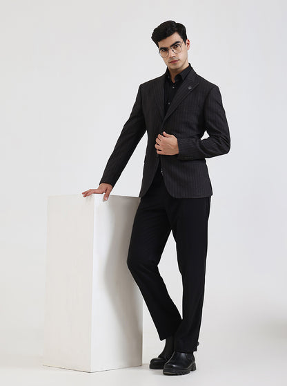 Grey Striped Regular Fit Blazer | Wyre