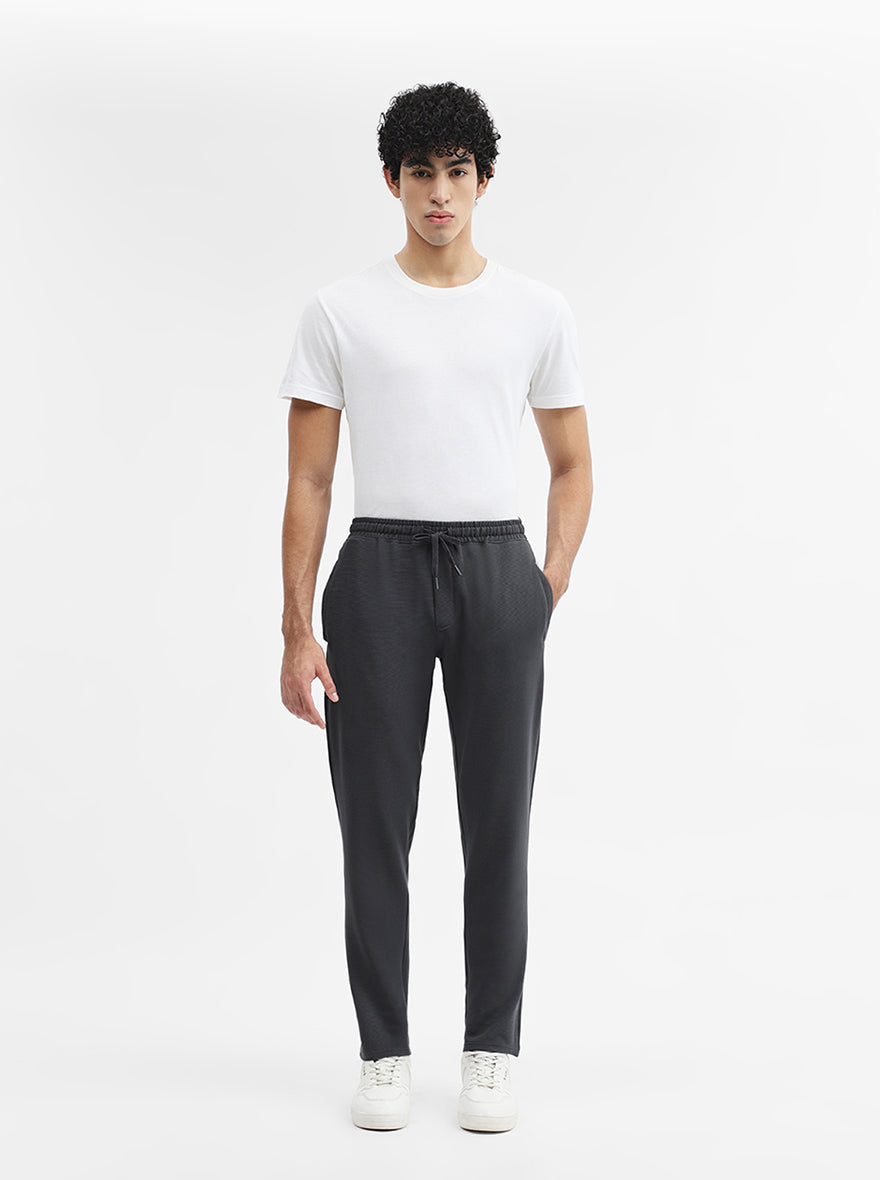 Charcoal Grey Striped Slim Fit Track Pant | JadeBlue