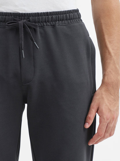 Charcoal Grey Striped Slim Fit Track Pant | JadeBlue