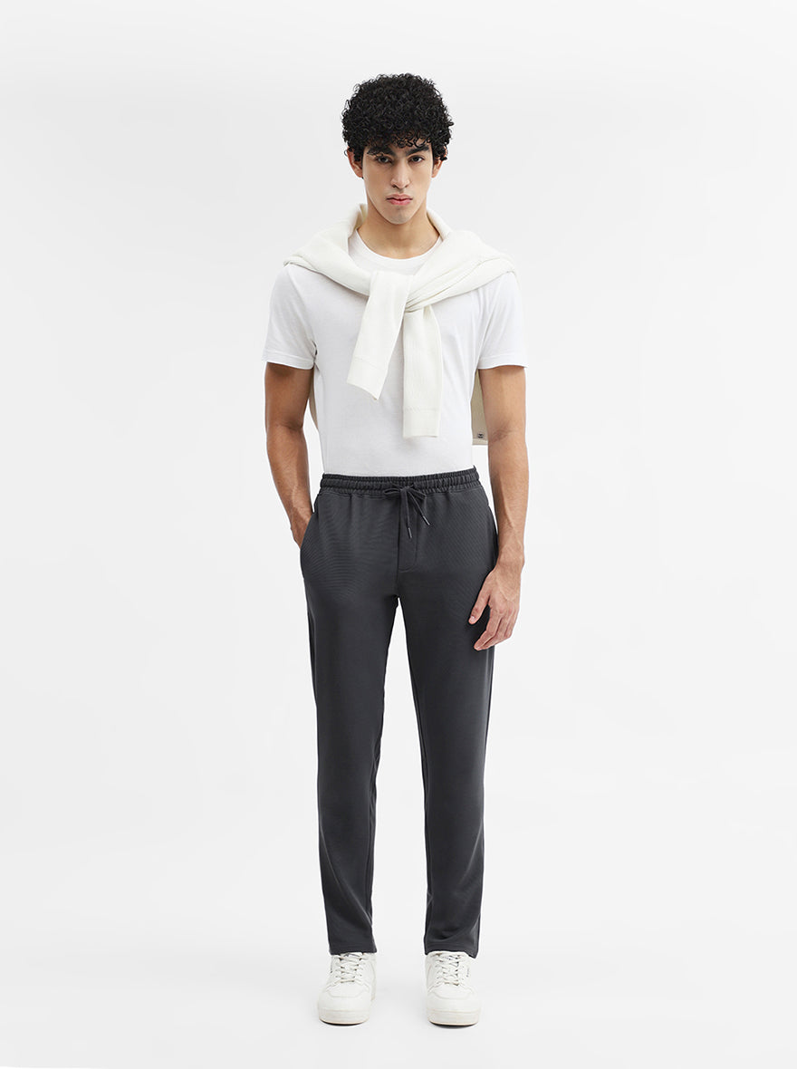 Charcoal Grey Striped Slim Fit Track Pant | JadeBlue