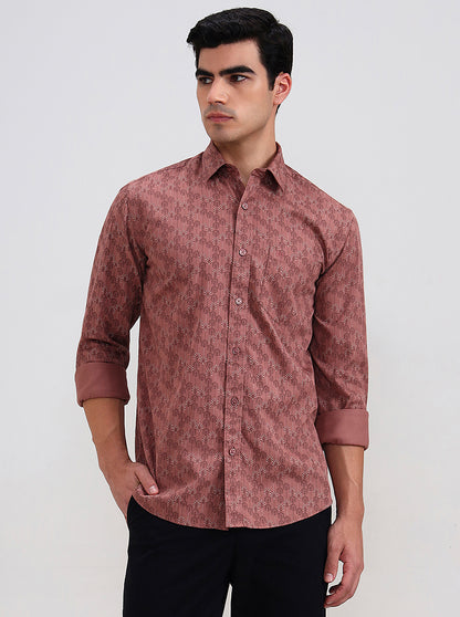 Orange Printed Tailored Fit Semi Casual Shirt | JadeBlue
