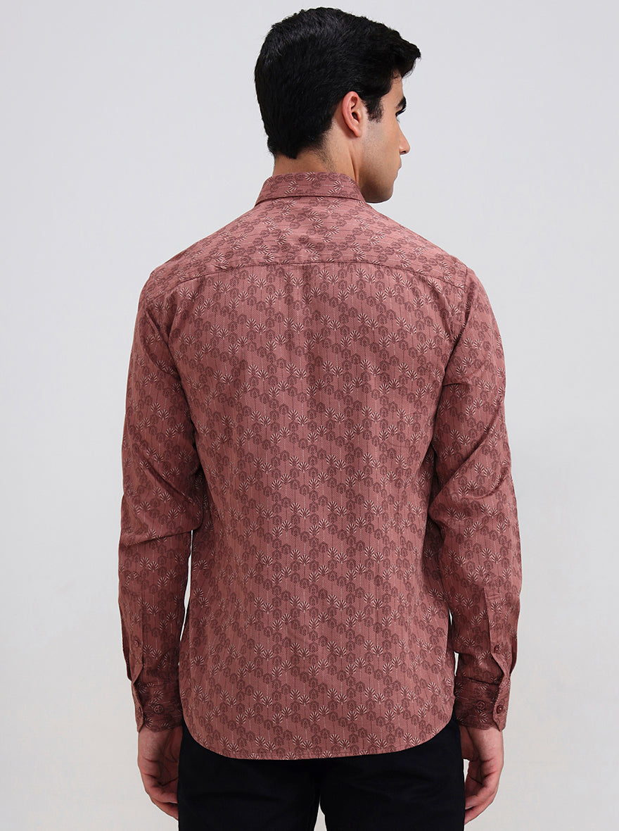 Orange Printed Tailored Fit Semi Casual Shirt | JadeBlue