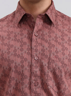 Orange Printed Tailored Fit Semi Casual Shirt | JadeBlue