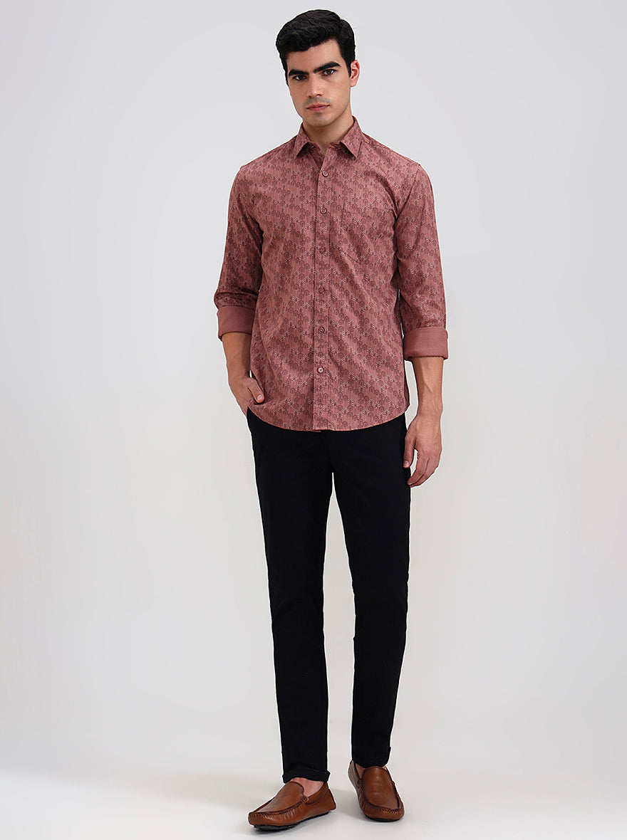 Orange Printed Tailored Fit Semi Casual Shirt | JadeBlue