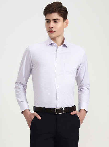 White & Purple Checked Slim Fit Formal Shirt | Metal