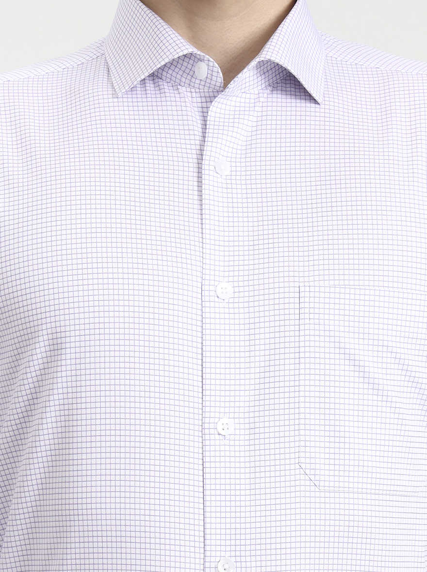 White & Purple Checked Slim Fit Formal Shirt | Metal