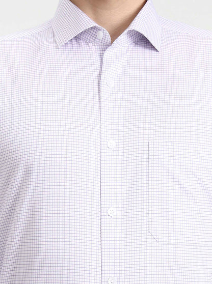 White & Purple Checked Slim Fit Formal Shirt | Metal