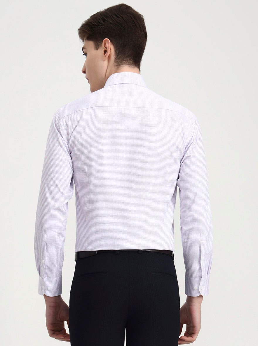 White & Purple Checked Slim Fit Formal Shirt | Metal