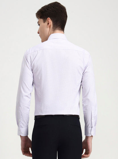 White & Purple Checked Slim Fit Formal Shirt | Metal