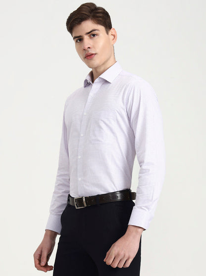 White & Purple Checked Slim Fit Formal Shirt | Metal