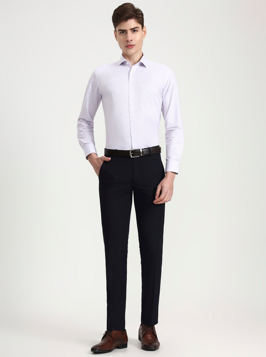 White & Purple Checked Slim Fit Formal Shirt | Metal