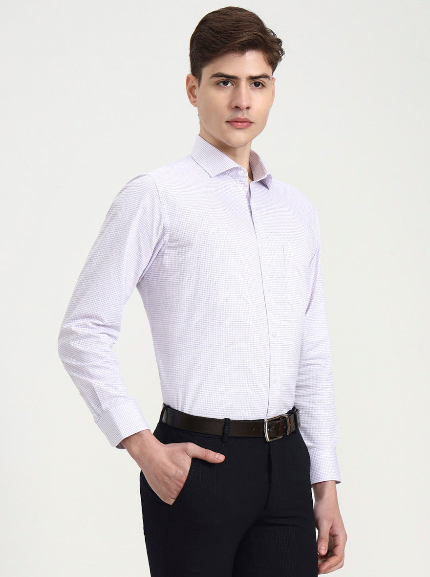 White & Purple Checked Slim Fit Formal Shirt | Metal