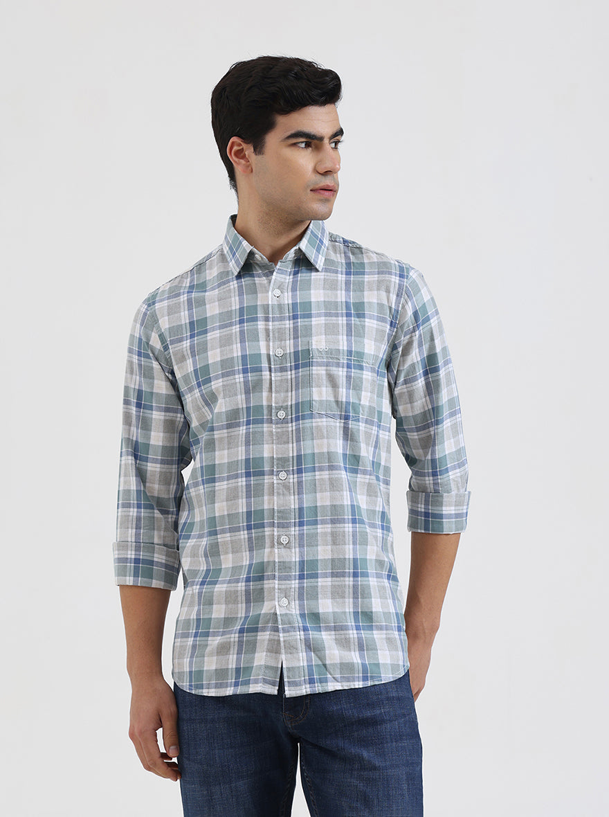 Green Checked Slim Fit Casual Shirt | JadeBlue
