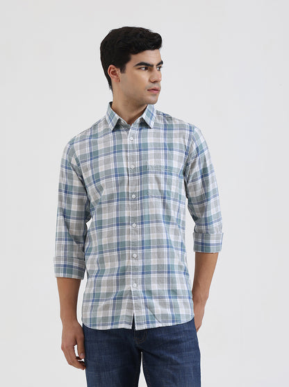 Green Checked Slim Fit Casual Shirt | JadeBlue