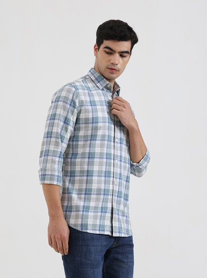 Green Checked Slim Fit Casual Shirt | JadeBlue