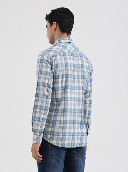 Green Checked Slim Fit Casual Shirt | JadeBlue