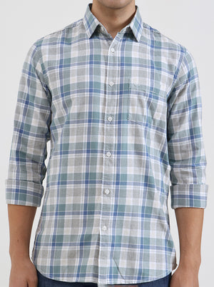 Green Checked Slim Fit Casual Shirt | JadeBlue