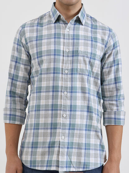 Green Checked Slim Fit Casual Shirt | JadeBlue
