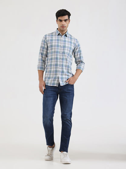 Green Checked Slim Fit Casual Shirt | JadeBlue