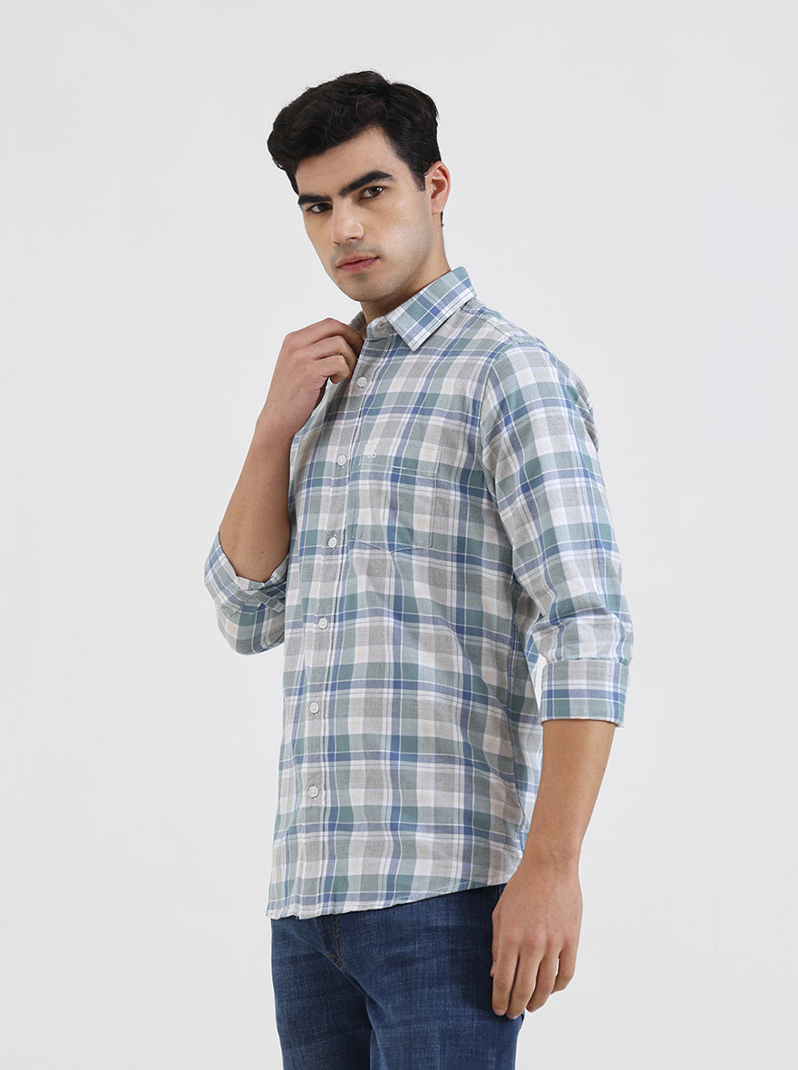 Green Checked Slim Fit Casual Shirt | JadeBlue