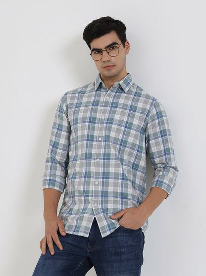 Green Checked Slim Fit Casual Shirt | JadeBlue