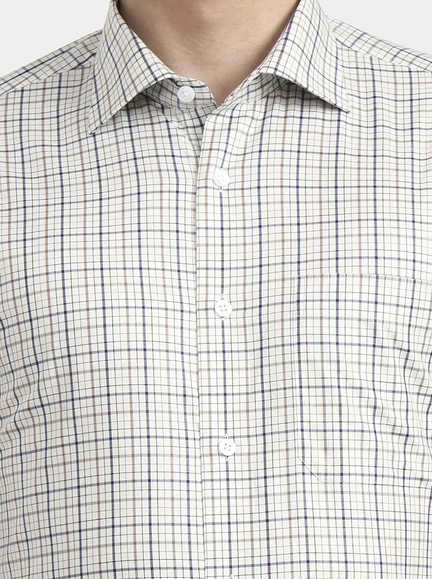 Cream & Blue Checked Slim Fit Formal Shirt | Metal